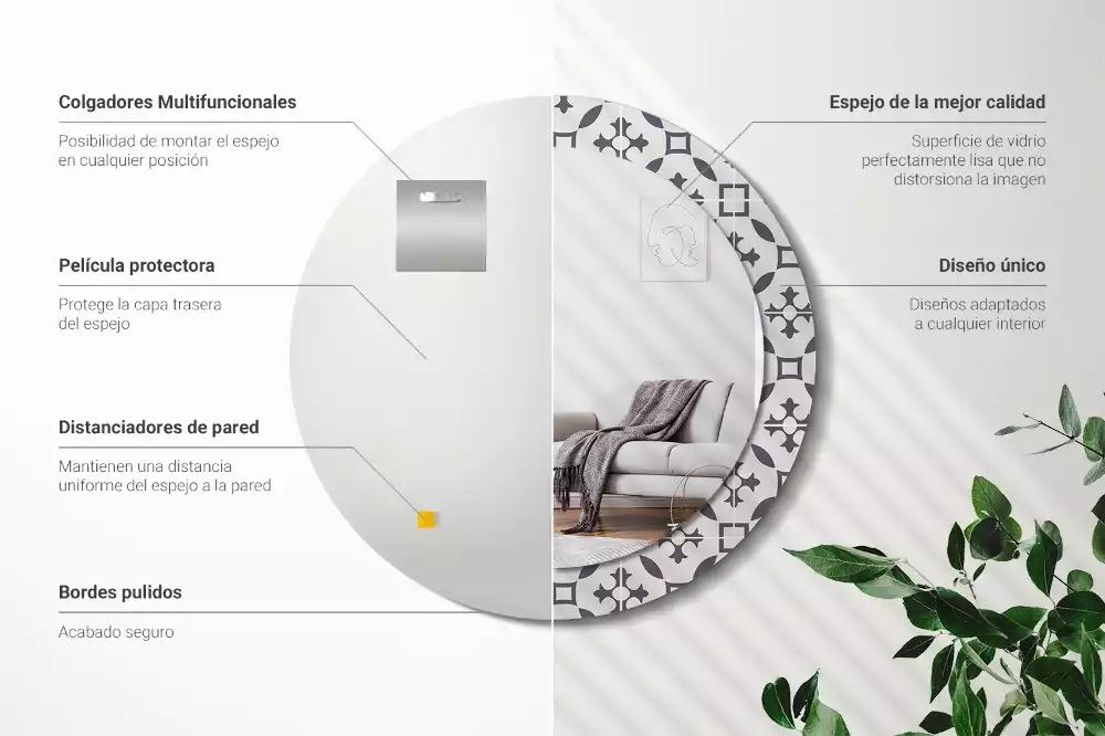 Espelho redondo decorativo Padrão de ladrilho