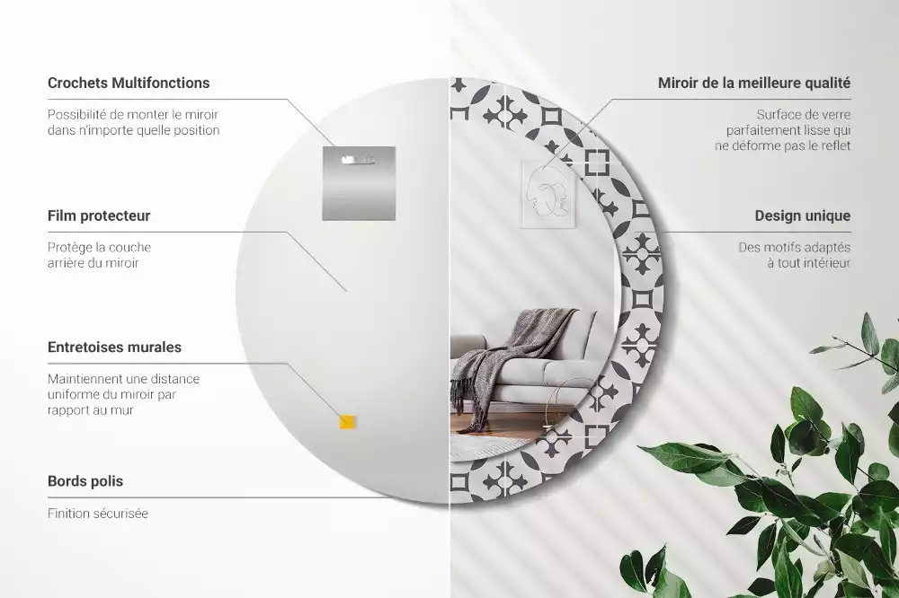 Espelho redondo decorativo Padrão de ladrilho