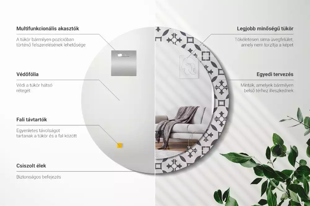 Espelho redondo decorativo Padrão de ladrilho