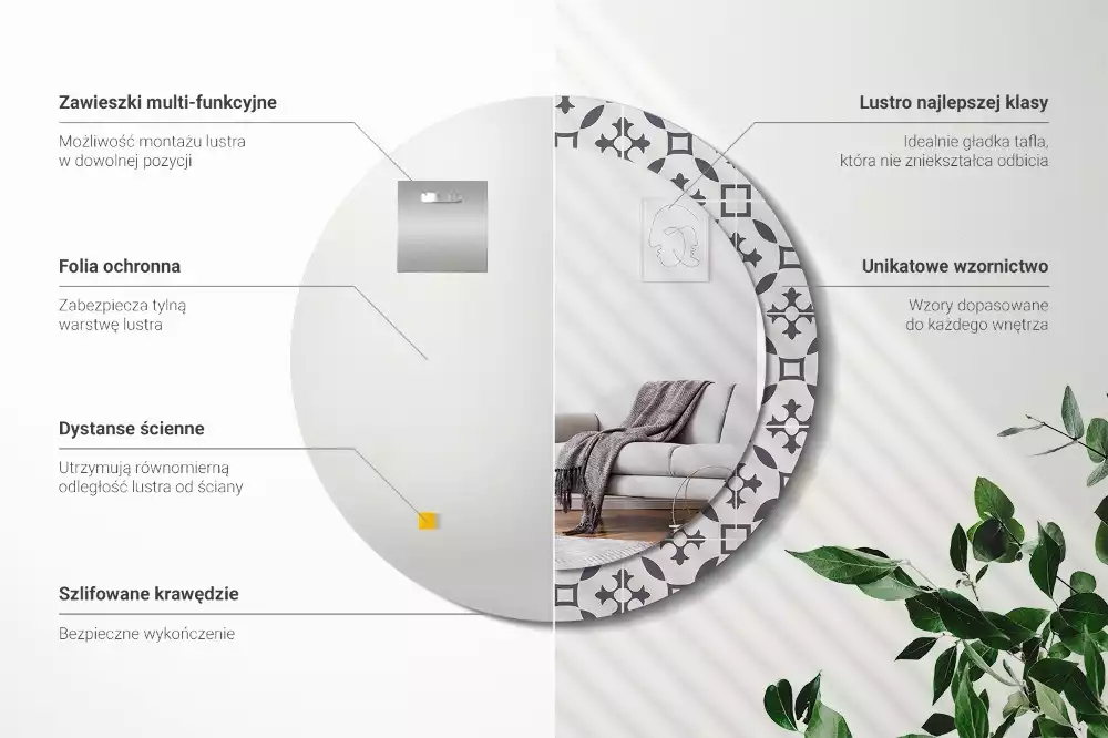 Espelho redondo decorativo Padrão de ladrilho