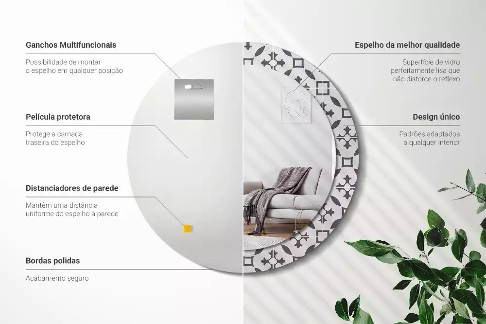 Espelho redondo decorativo Padrão de ladrilho