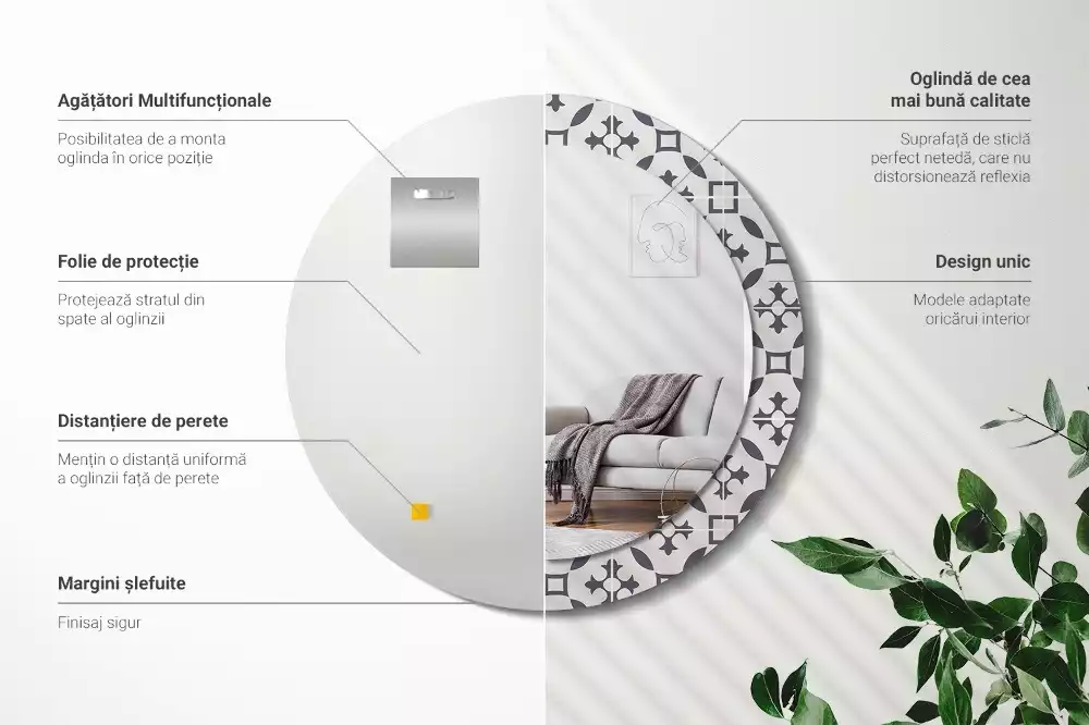 Espelho redondo decorativo Padrão de ladrilho