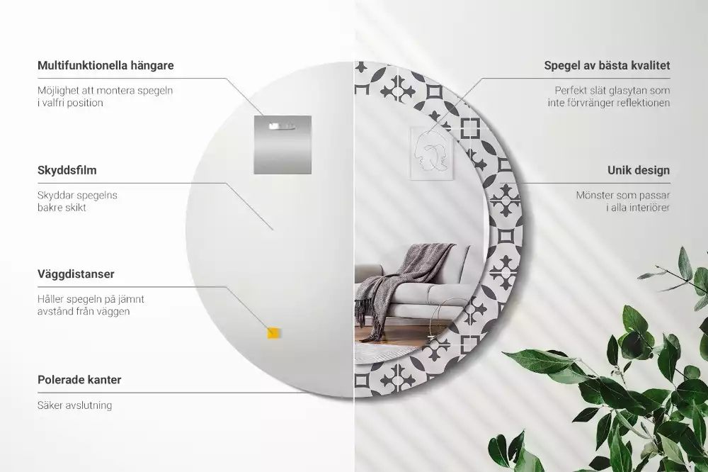 Espelho redondo decorativo Padrão de ladrilho