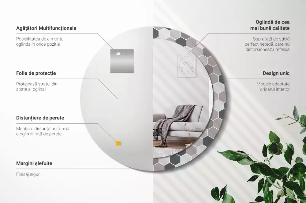 Espelho redondo decorativo Padrão hexagonal