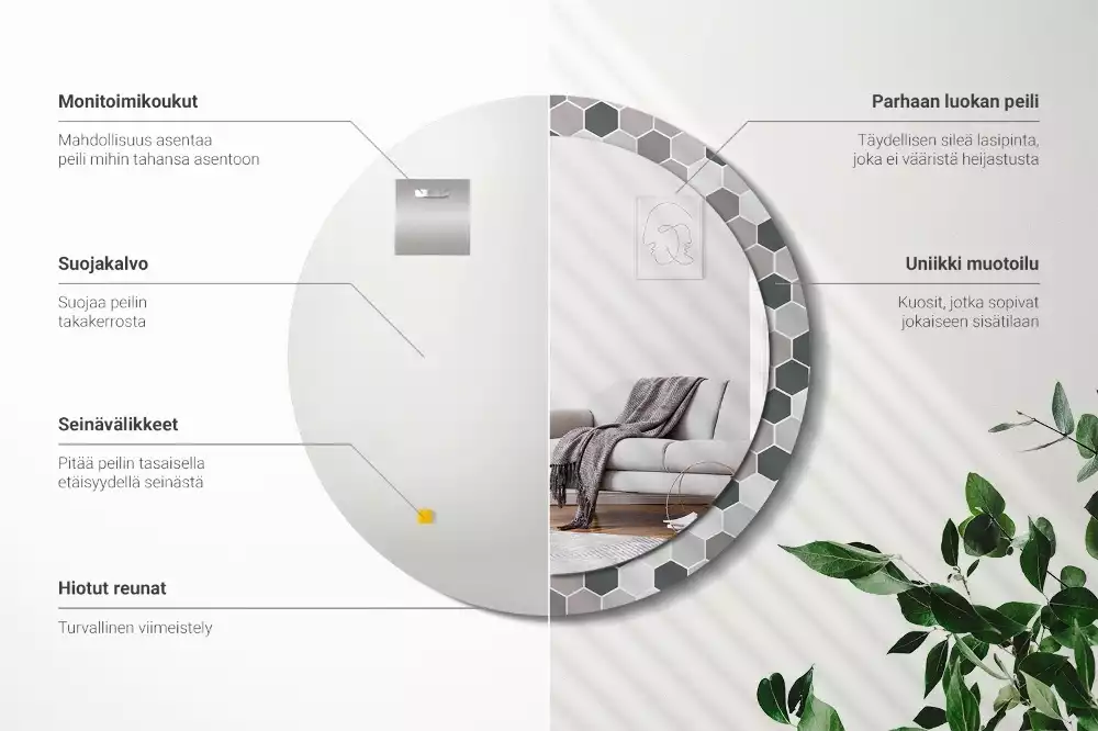 Espelho redondo decorativo Padrão hexagonal