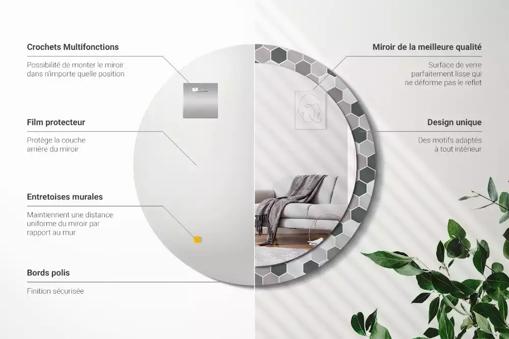 Espelho redondo decorativo Padrão hexagonal