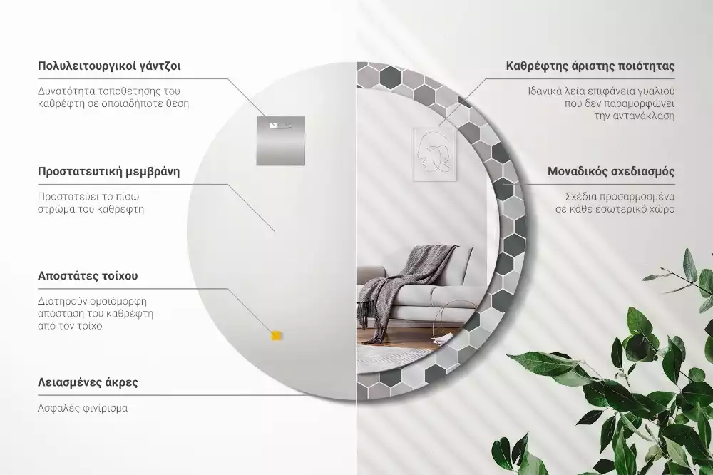 Espelho redondo decorativo Padrão hexagonal