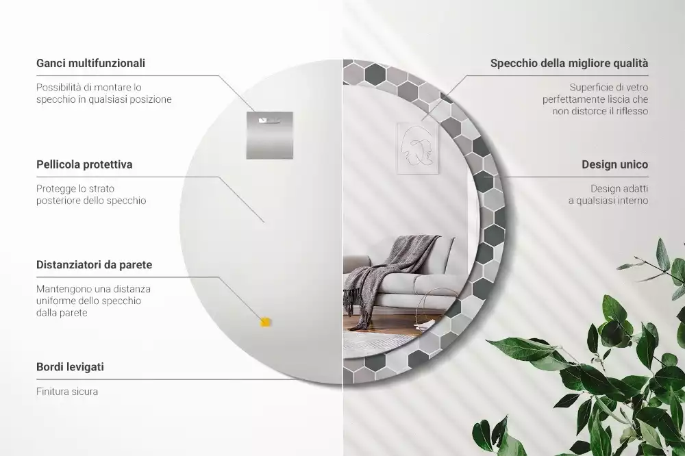 Espelho redondo decorativo Padrão hexagonal