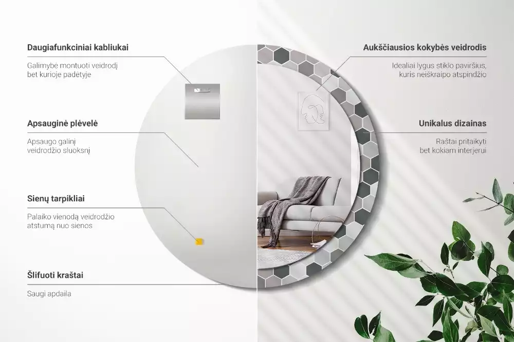 Espelho redondo decorativo Padrão hexagonal