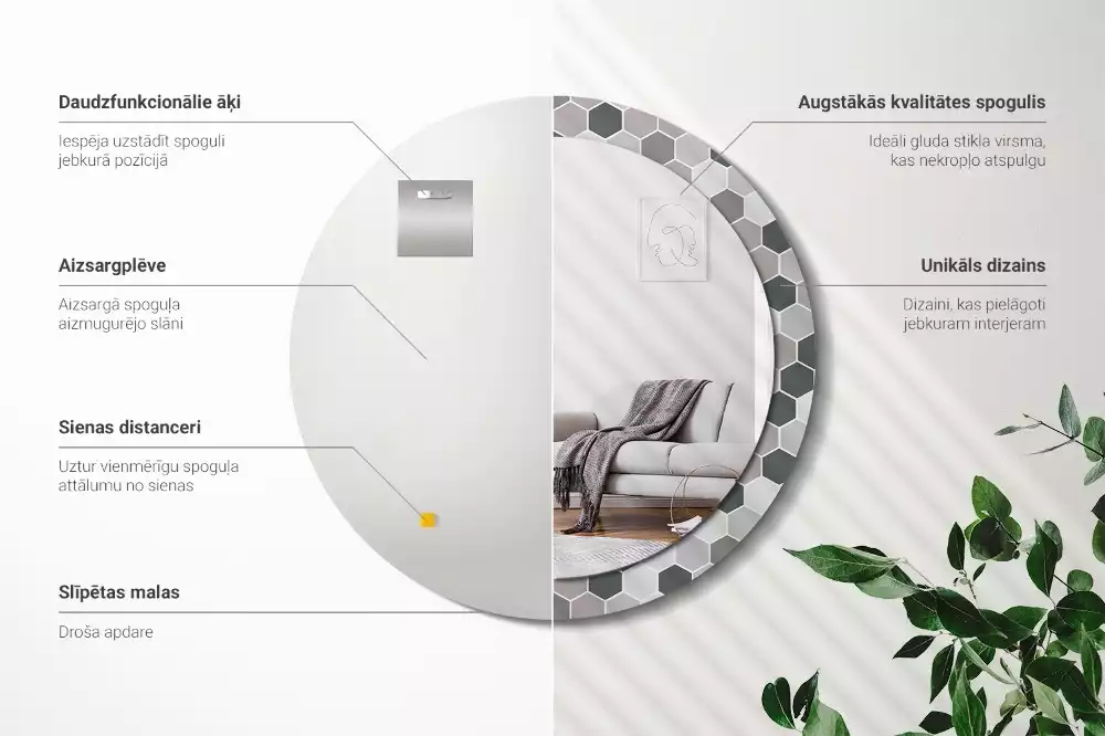 Espelho redondo decorativo Padrão hexagonal