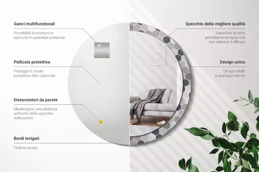 Espelho redondo decorativo Padrão hexagonal