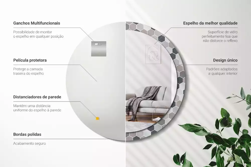 Espelho redondo decorativo Padrão hexagonal