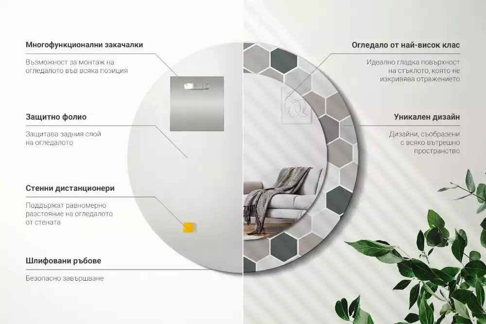 Espelho redondo decorativo Padrão hexagonal