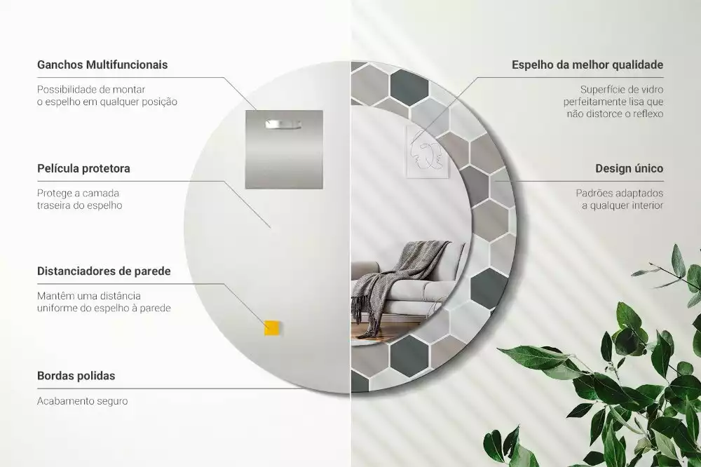 Espelho redondo decorativo Padrão hexagonal