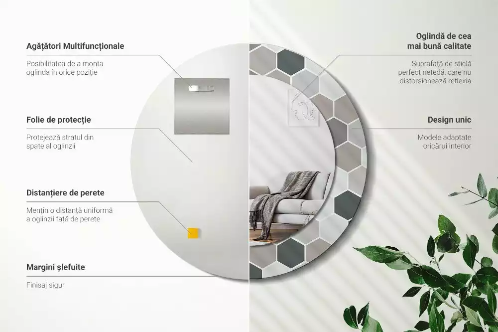 Espelho redondo decorativo Padrão hexagonal