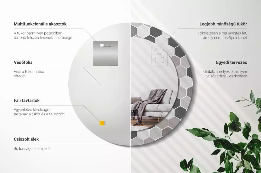 Espelho redondo decorativo Padrão hexagonal