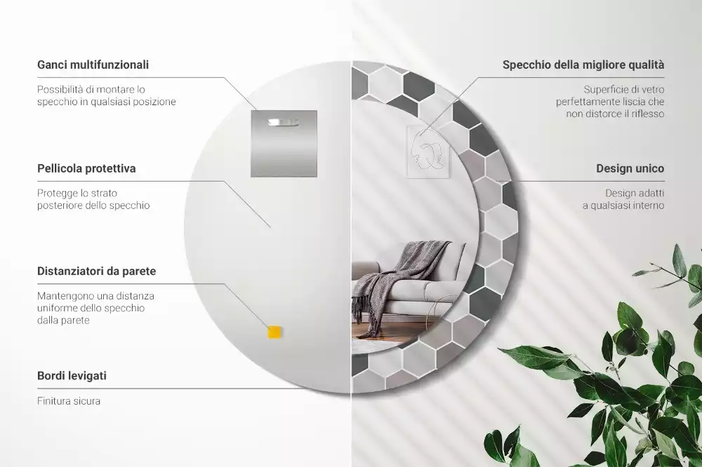 Espelho redondo decorativo Padrão hexagonal