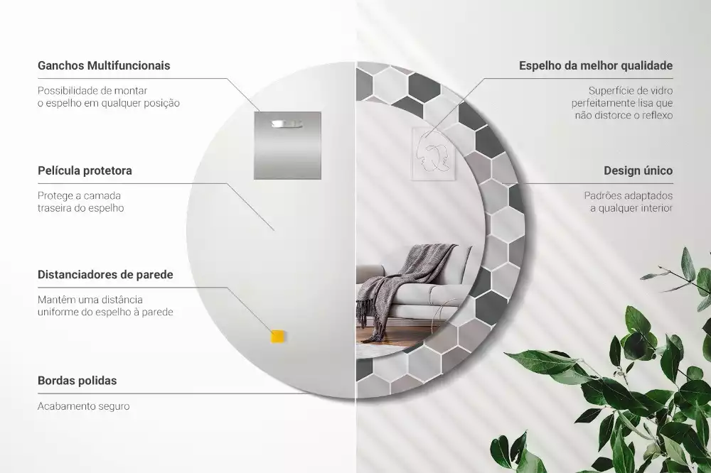 Espelho redondo decorativo Padrão hexagonal