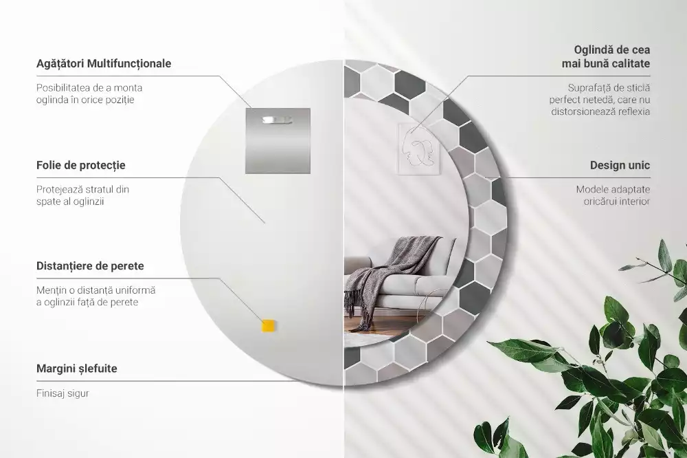 Espelho redondo decorativo Padrão hexagonal