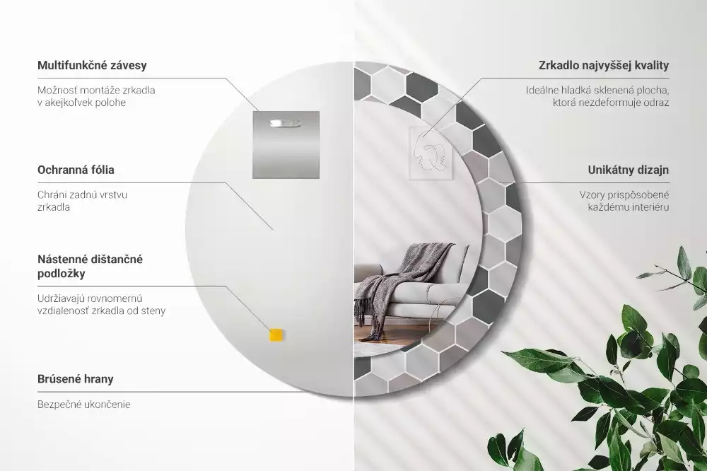 Espelho redondo decorativo Padrão hexagonal