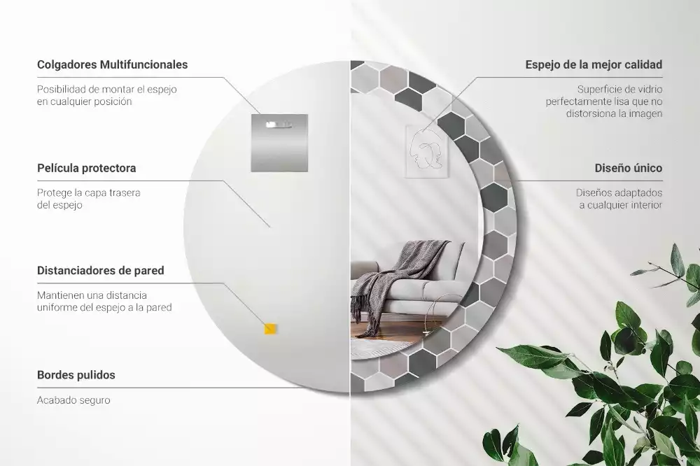 Espelho redondo decorativo Padrão hexagonal