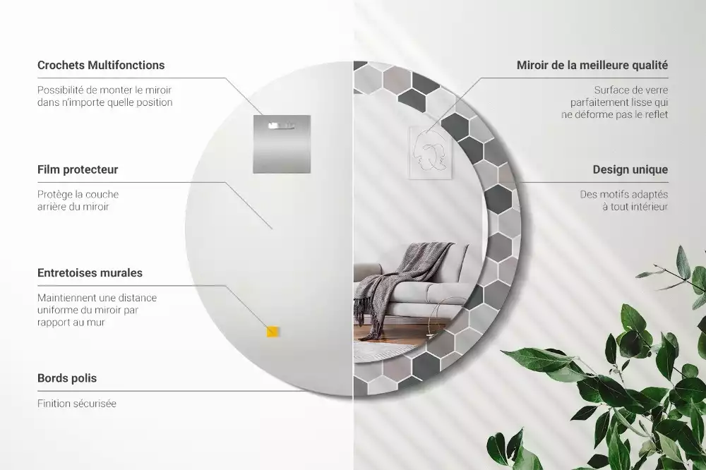 Espelho redondo decorativo Padrão hexagonal