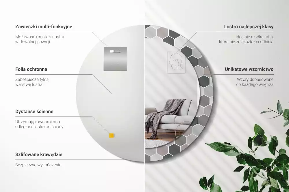 Espelho redondo decorativo Padrão hexagonal