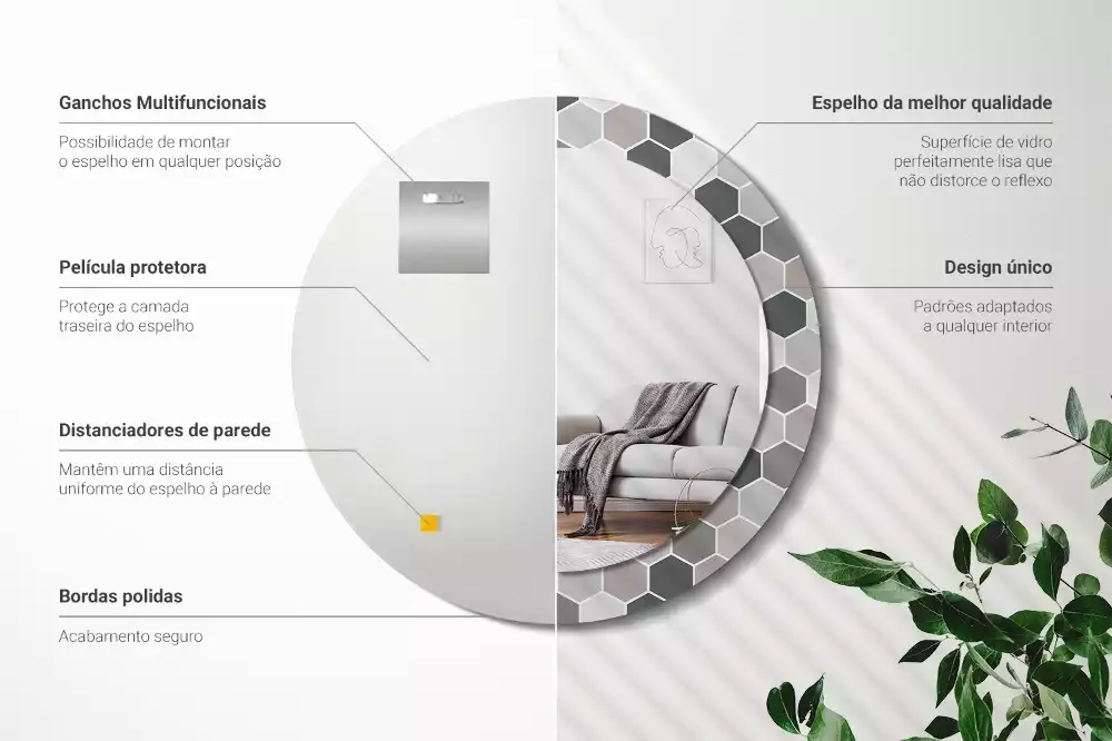 Espelho redondo decorativo Padrão hexagonal