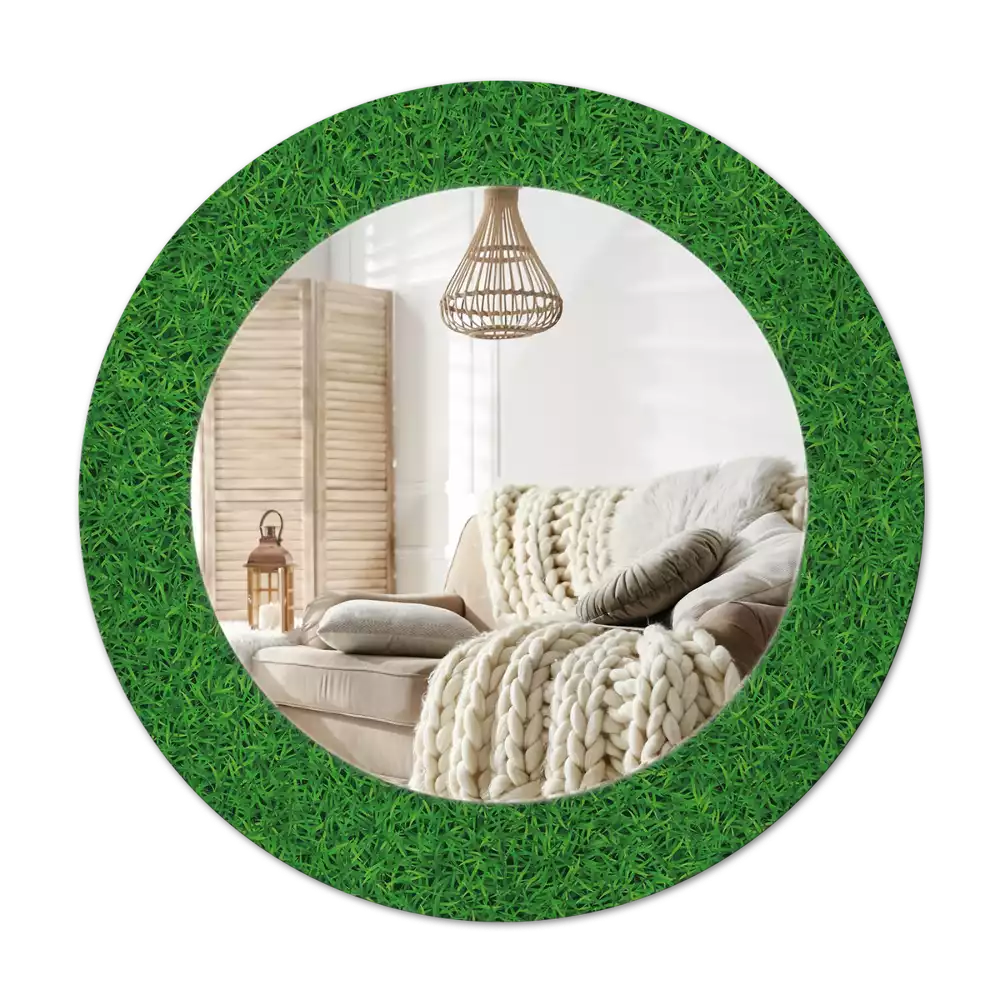 Espelho redondo decorativo grama verde