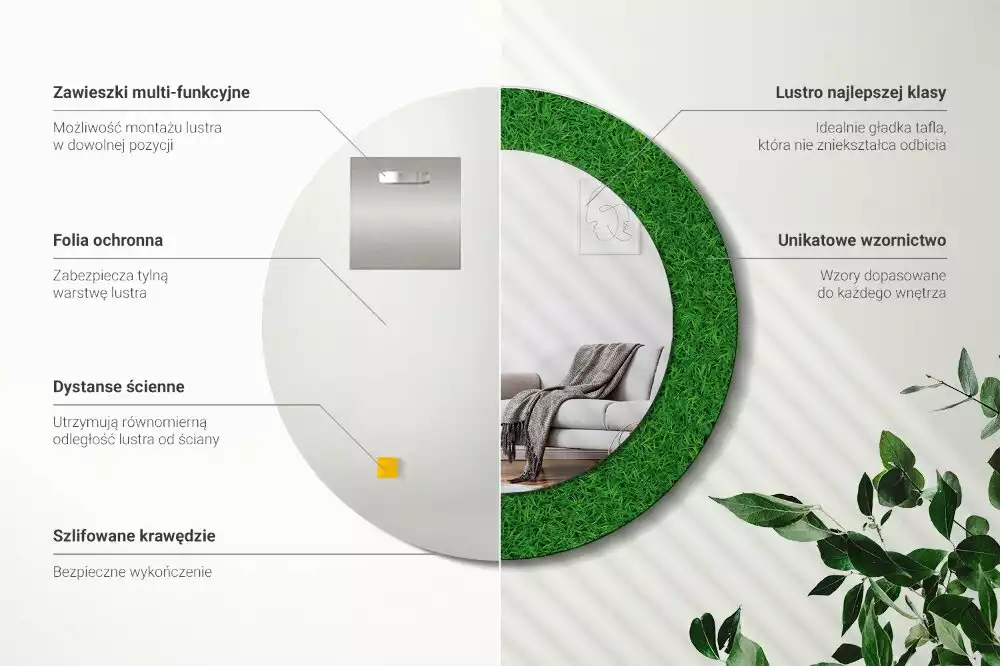 Espelho redondo decorativo grama verde