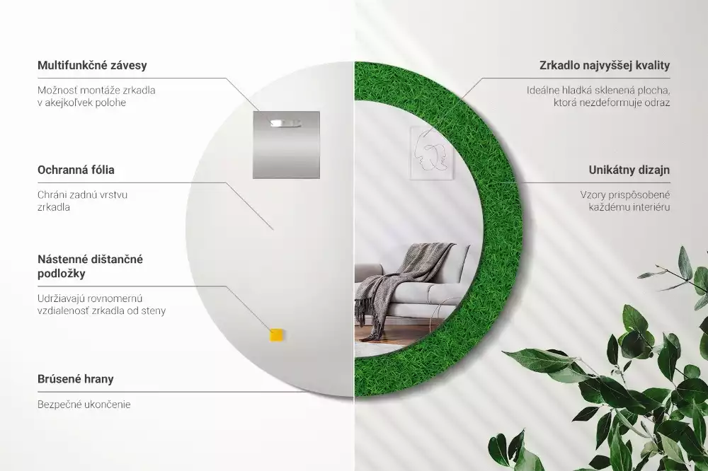 Espelho redondo decorativo grama verde