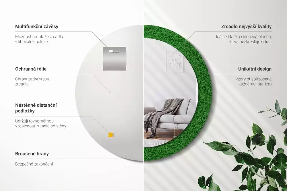 Espelho redondo decorativo grama verde