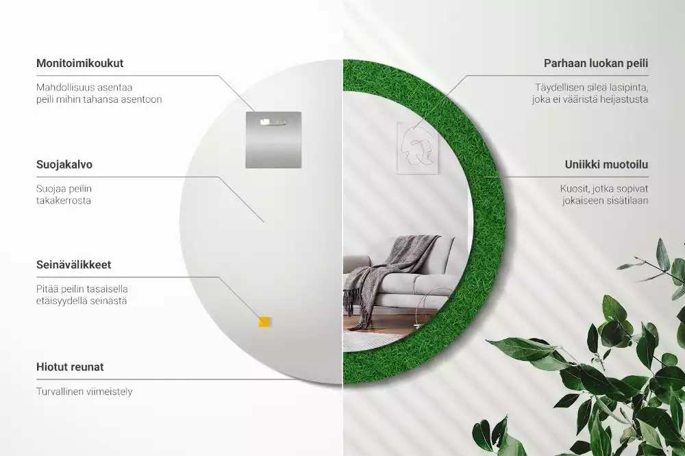 Espelho redondo decorativo grama verde