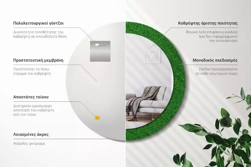 Espelho redondo decorativo grama verde