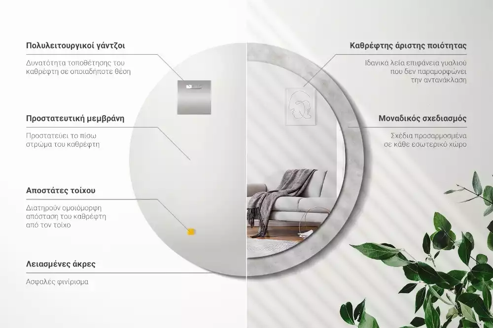 Espelho redondo decorativo Textura de concreto