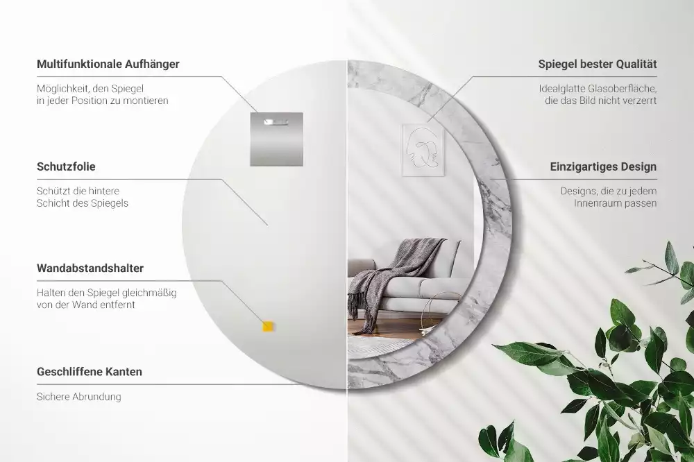 Espelho decorativo redondo Mármore branco