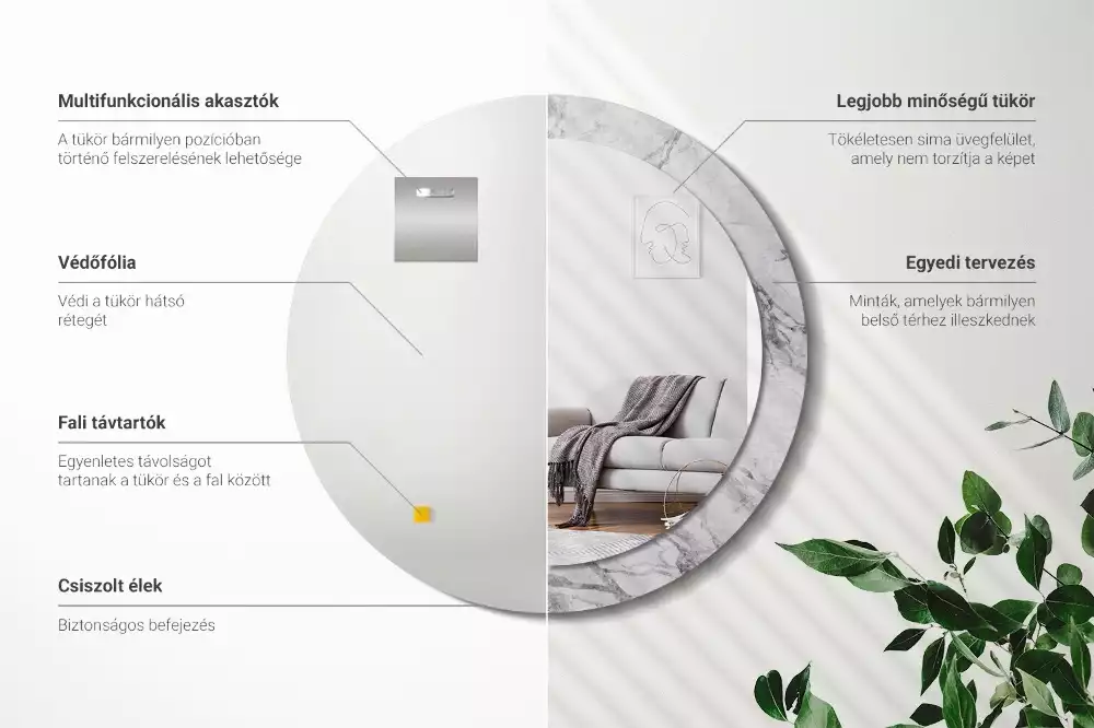 Espelho decorativo redondo Mármore branco