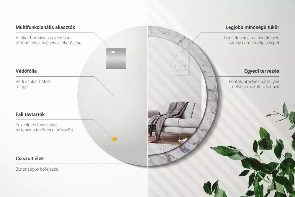 Espelho decorativo redondo Mármore branco