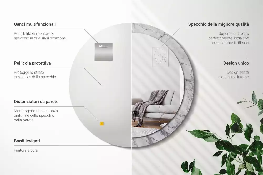 Espelho decorativo redondo Mármore branco