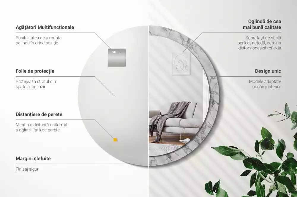 Espelho decorativo redondo Mármore branco