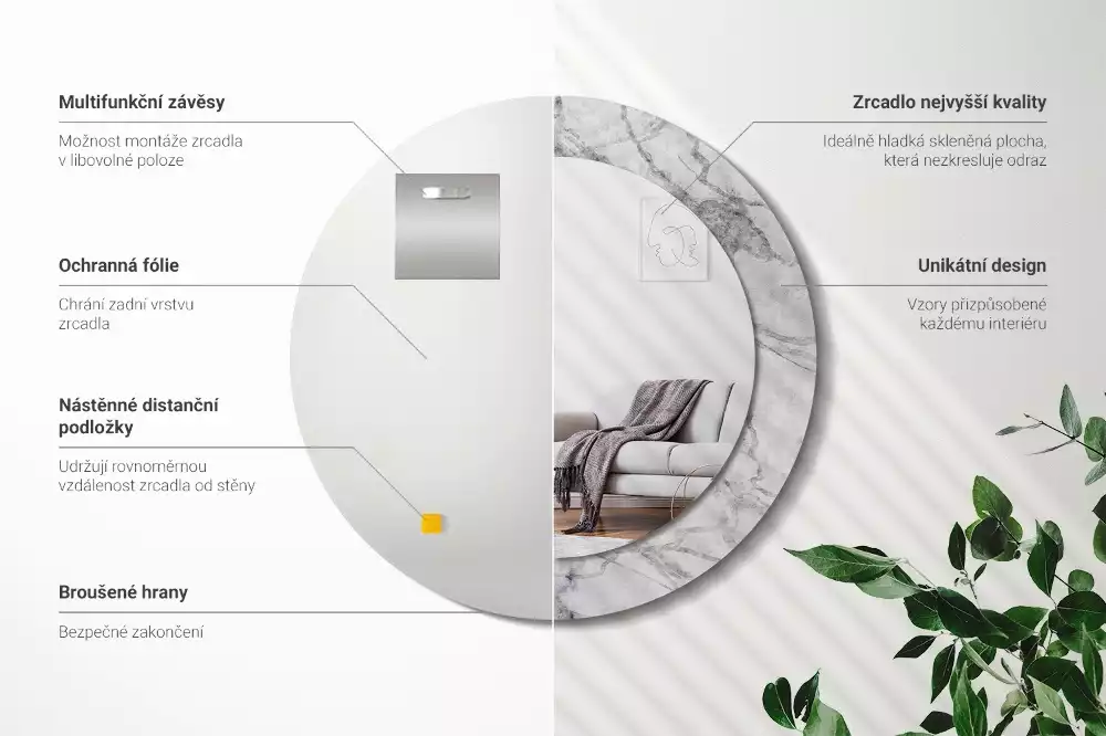 Espelho decorativo redondo Mármore branco