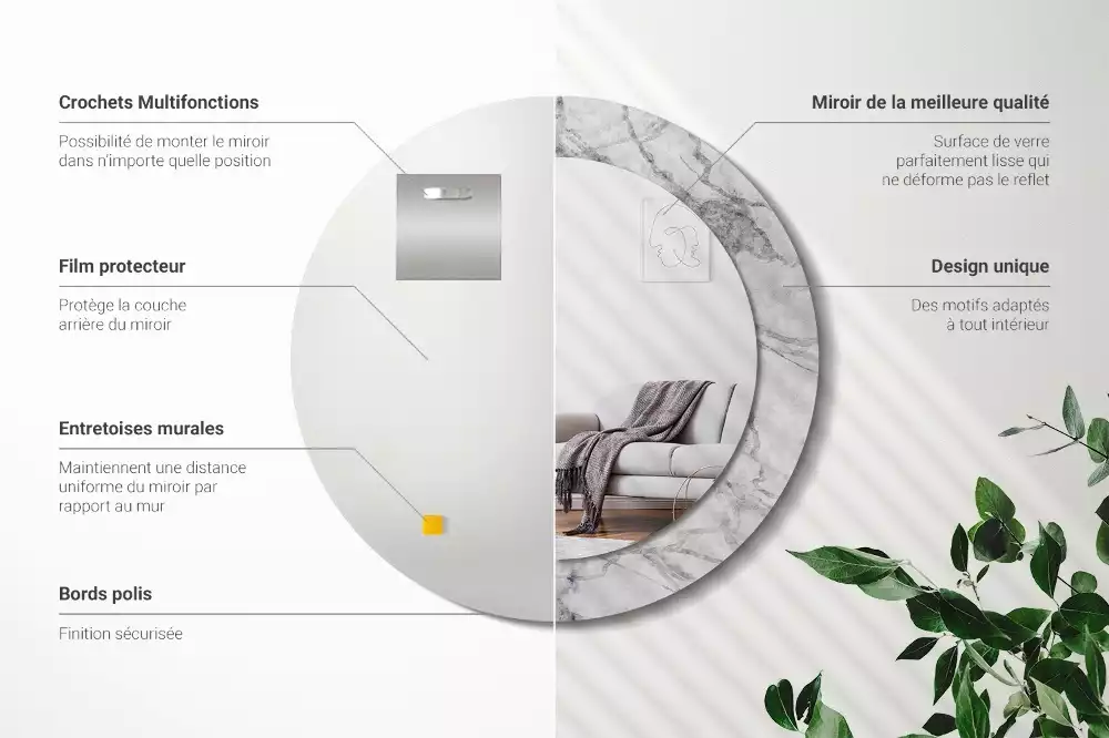 Espelho decorativo redondo Mármore branco