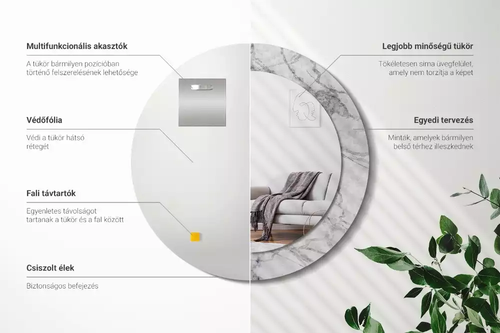 Espelho decorativo redondo Mármore branco