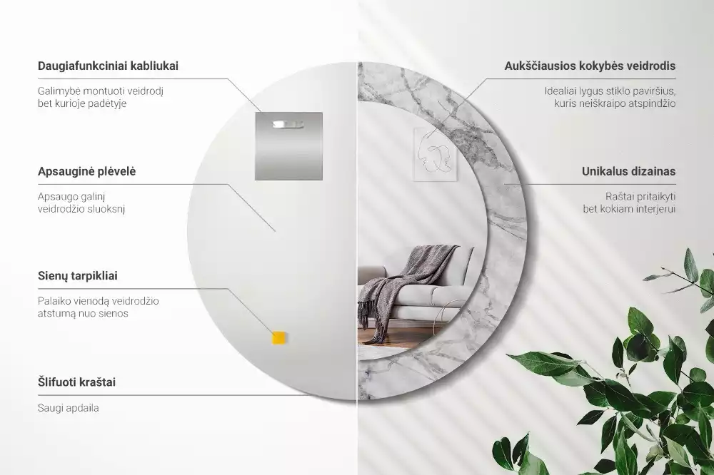 Espelho decorativo redondo Mármore branco