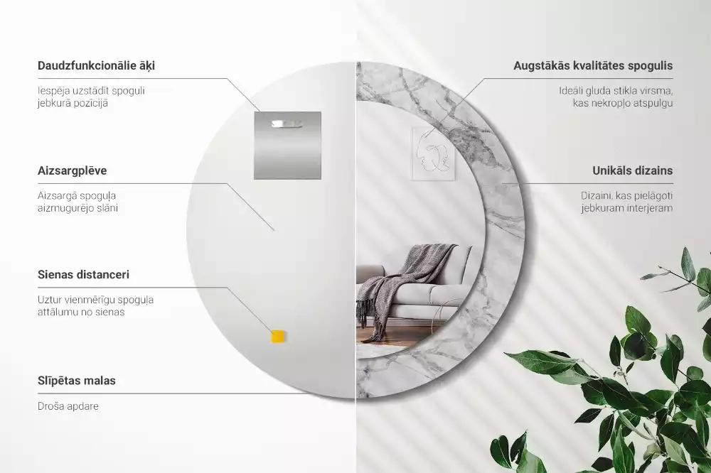 Espelho decorativo redondo Mármore branco