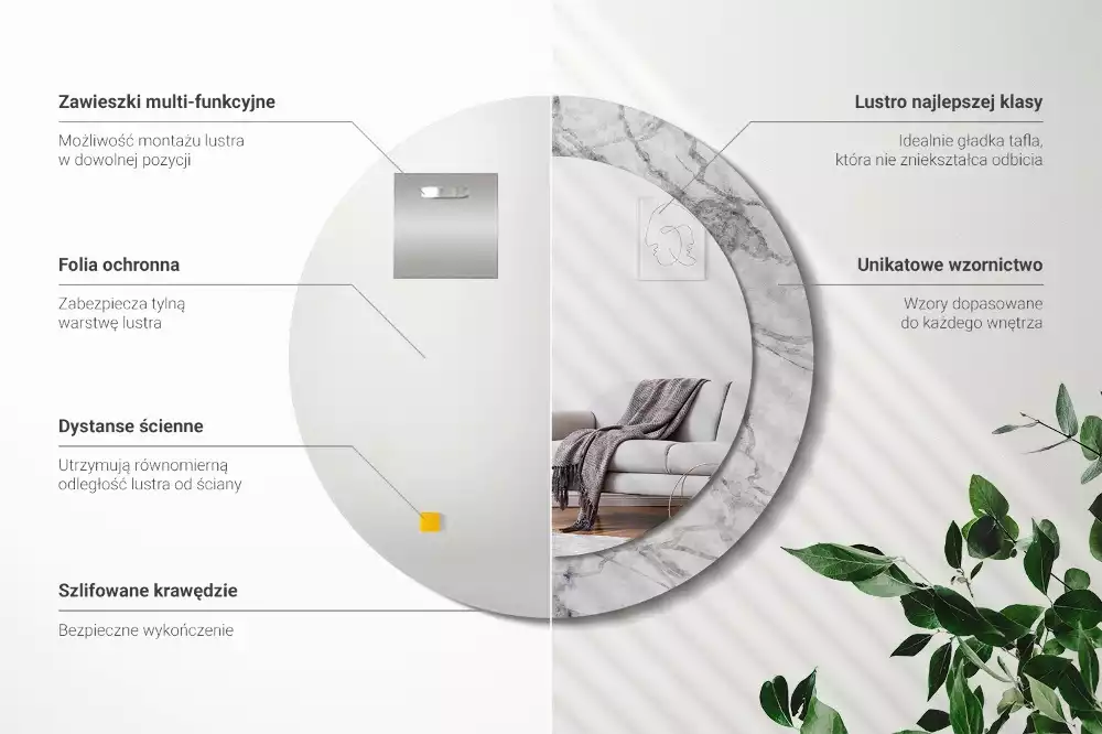 Espelho decorativo redondo Mármore branco