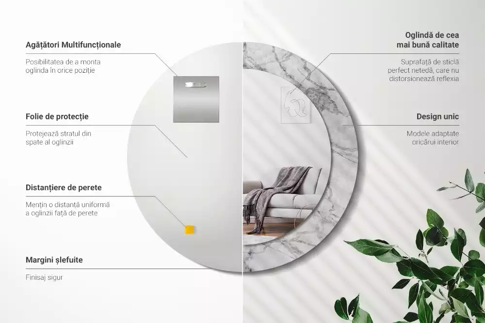 Espelho decorativo redondo Mármore branco