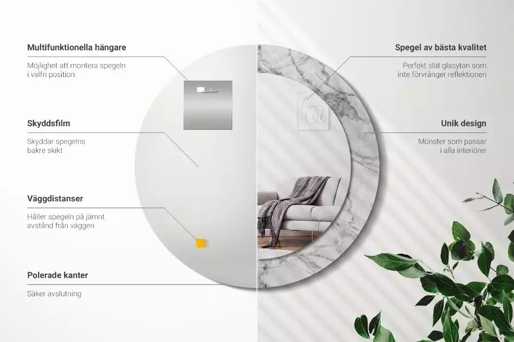 Espelho decorativo redondo Mármore branco