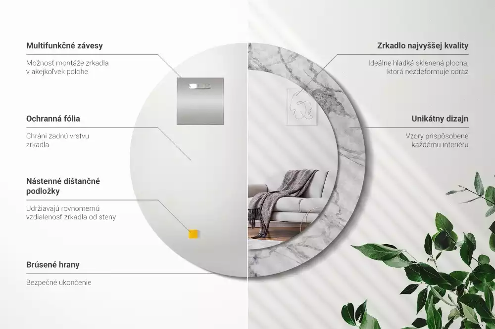 Espelho decorativo redondo Mármore branco