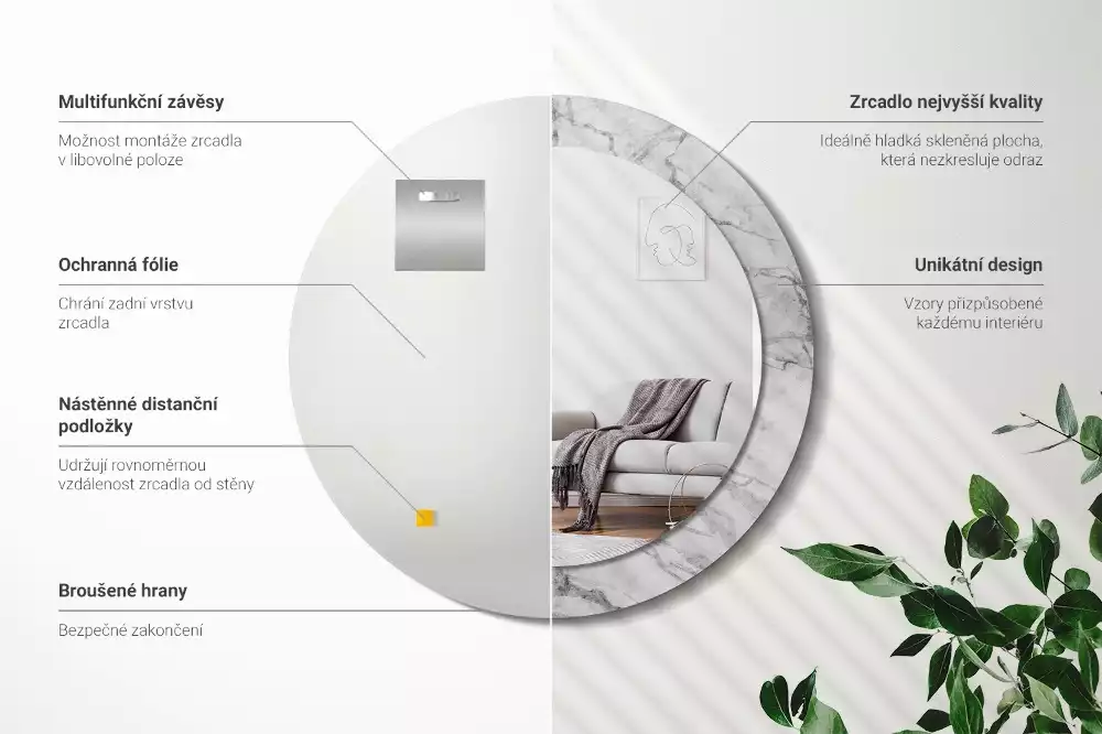 Espelho decorativo redondo Mármore branco